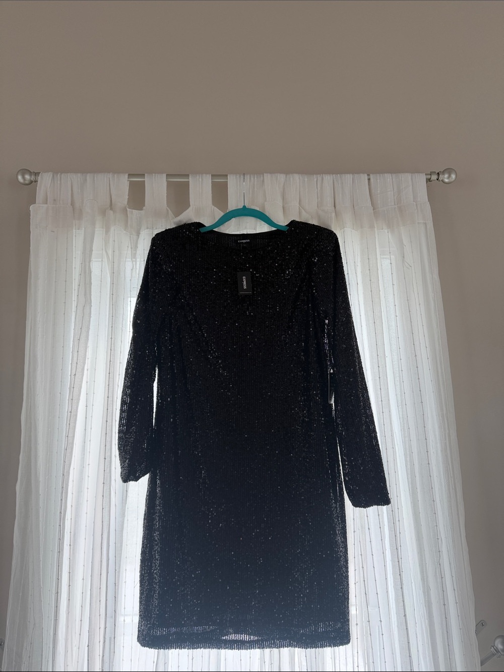 Express Black Long-Sleeve Sequin Shift Dress